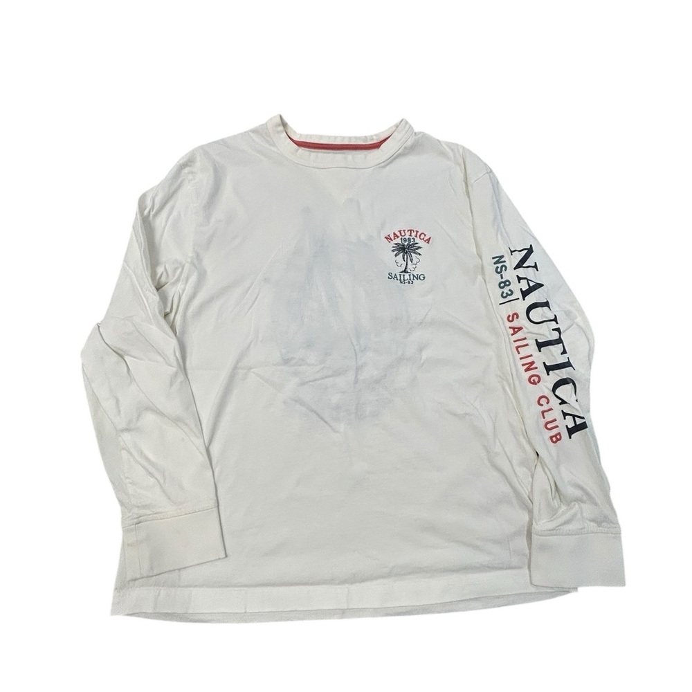 Nautica White Sailing‎ Club Graphic Long Sleeve L